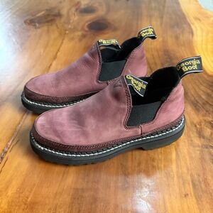 Georgia Boot Women's 3" Romeo Ankle Boots 7.5 Slip on Purple Leather Farm